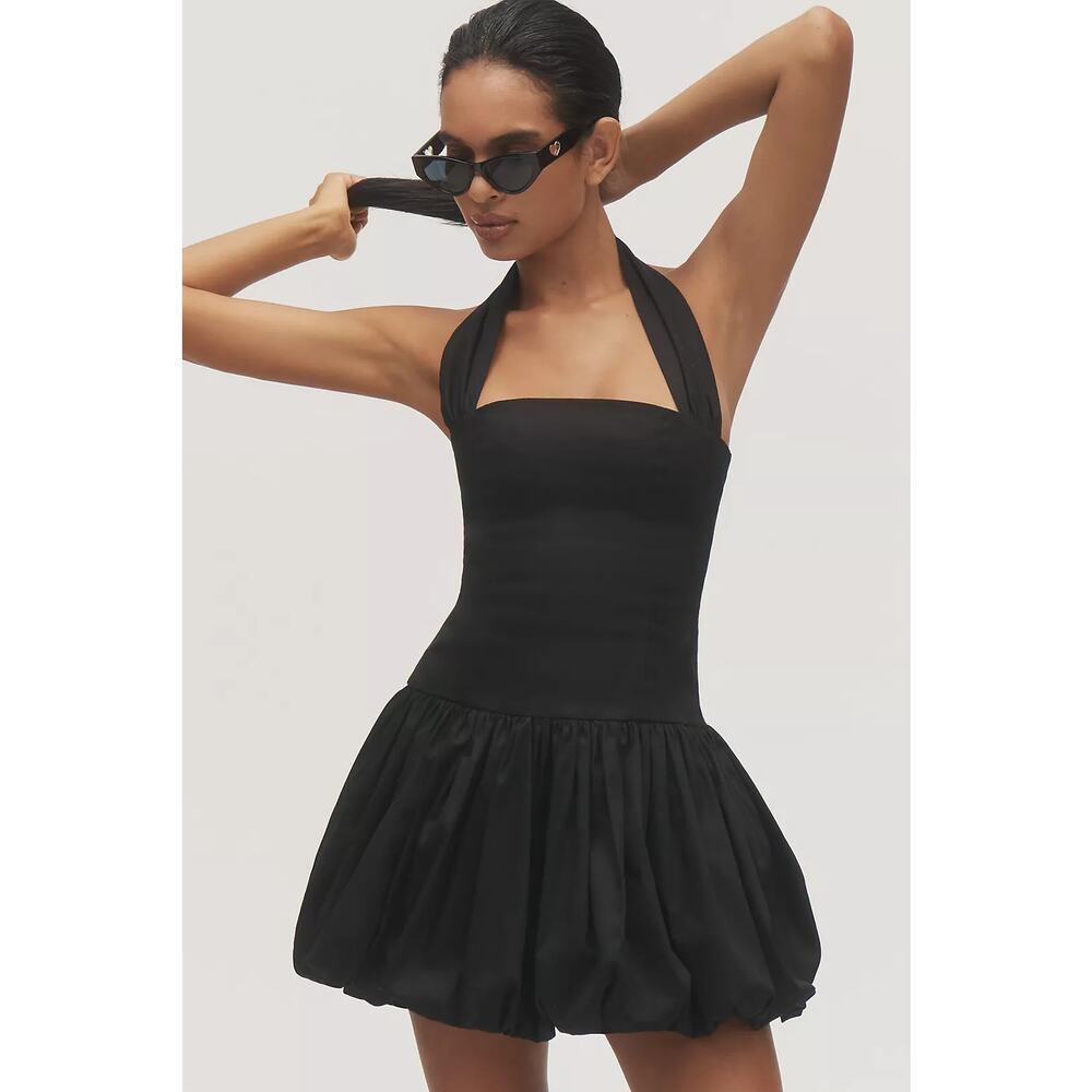 NWT Anthropologie x Delfi Collective Halter Bubble Mini Dress $298 LARGE Black - Picture 1 of 6